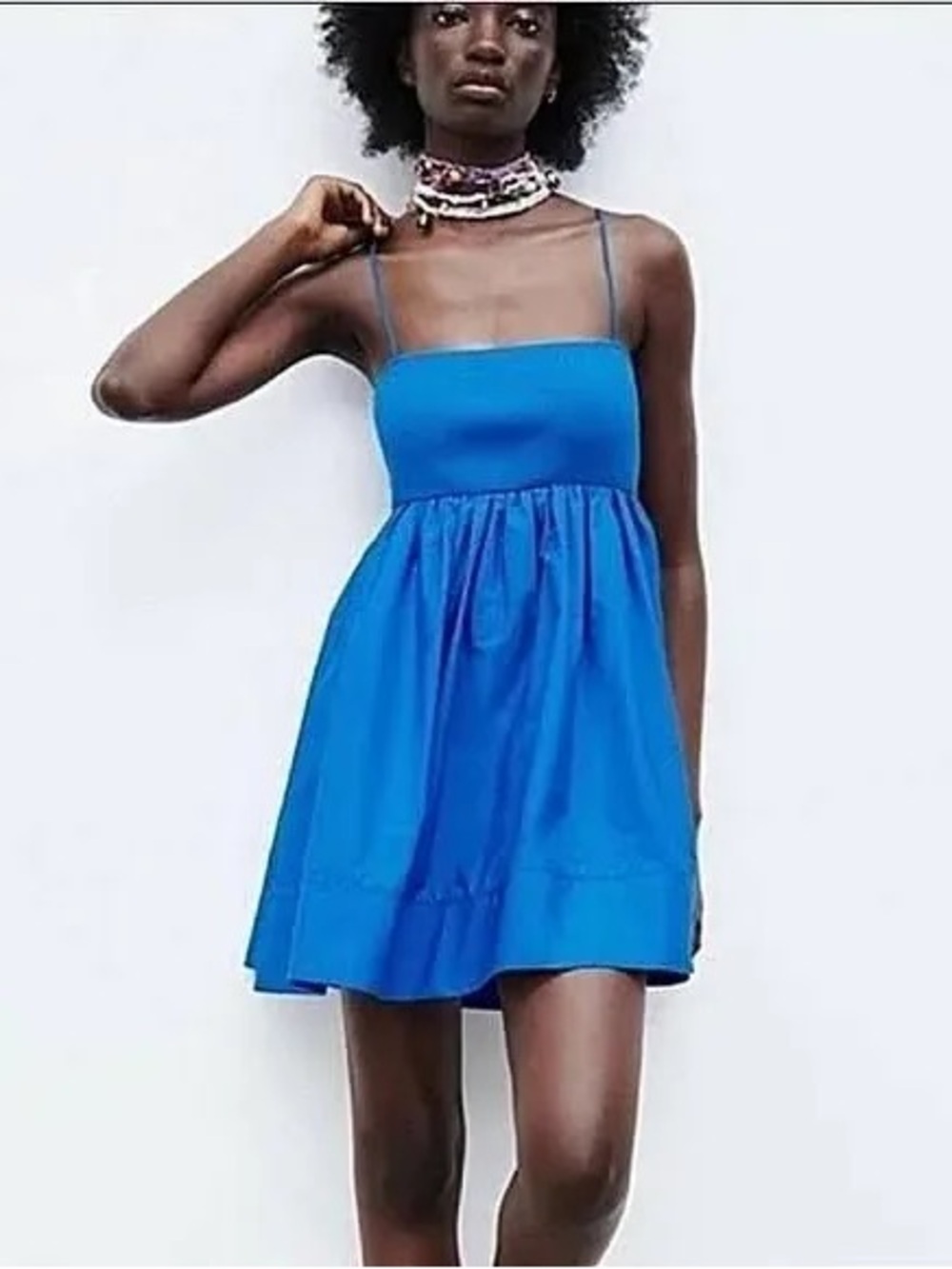 ZARA Royal Blue Cotton Spaghetti Strap Bandeau Empire Babydoll Sundress